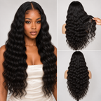 Natural Black Deep Wave 5x5 lace closure wig on a model with front and back views