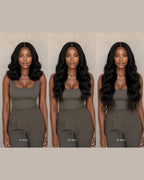 Burmese Loose Wave wig length guide showing 16, 22 and 26 inches