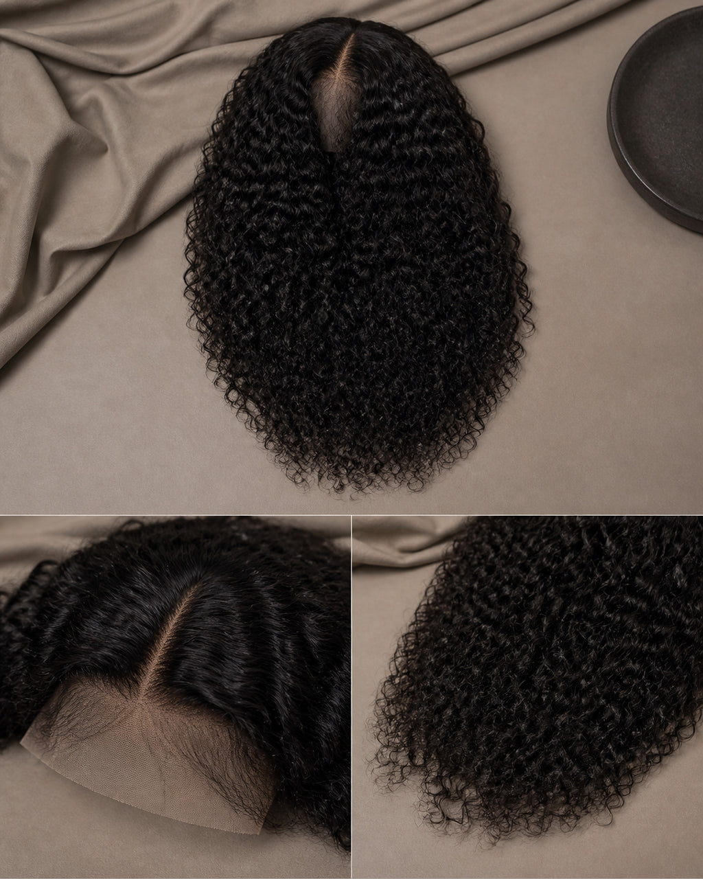 Burmese Curly 13x4 lace front human hair wig product flat lay