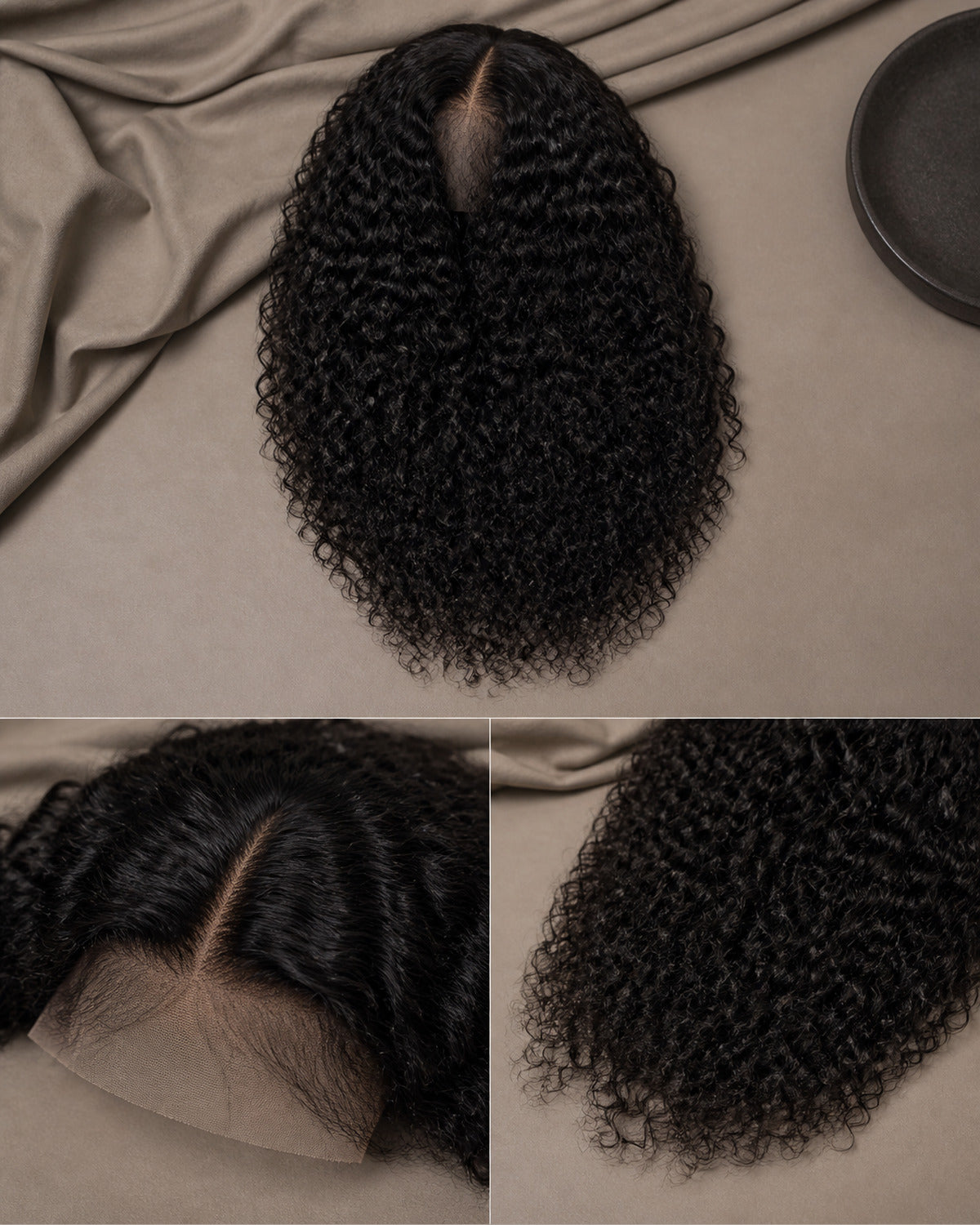 Burmese Curly 13x4 lace front human hair wig product flat lay