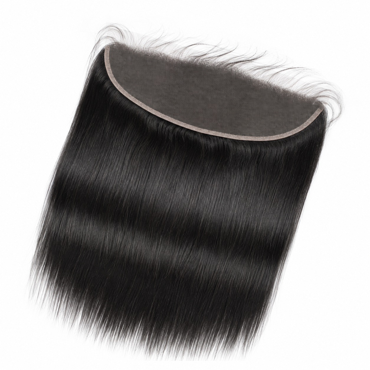 13x4 human hair lace frontal in natural black shown at an angled view