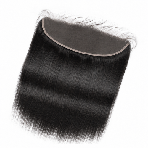 13x4 human hair lace frontal in natural black shown at an angled view