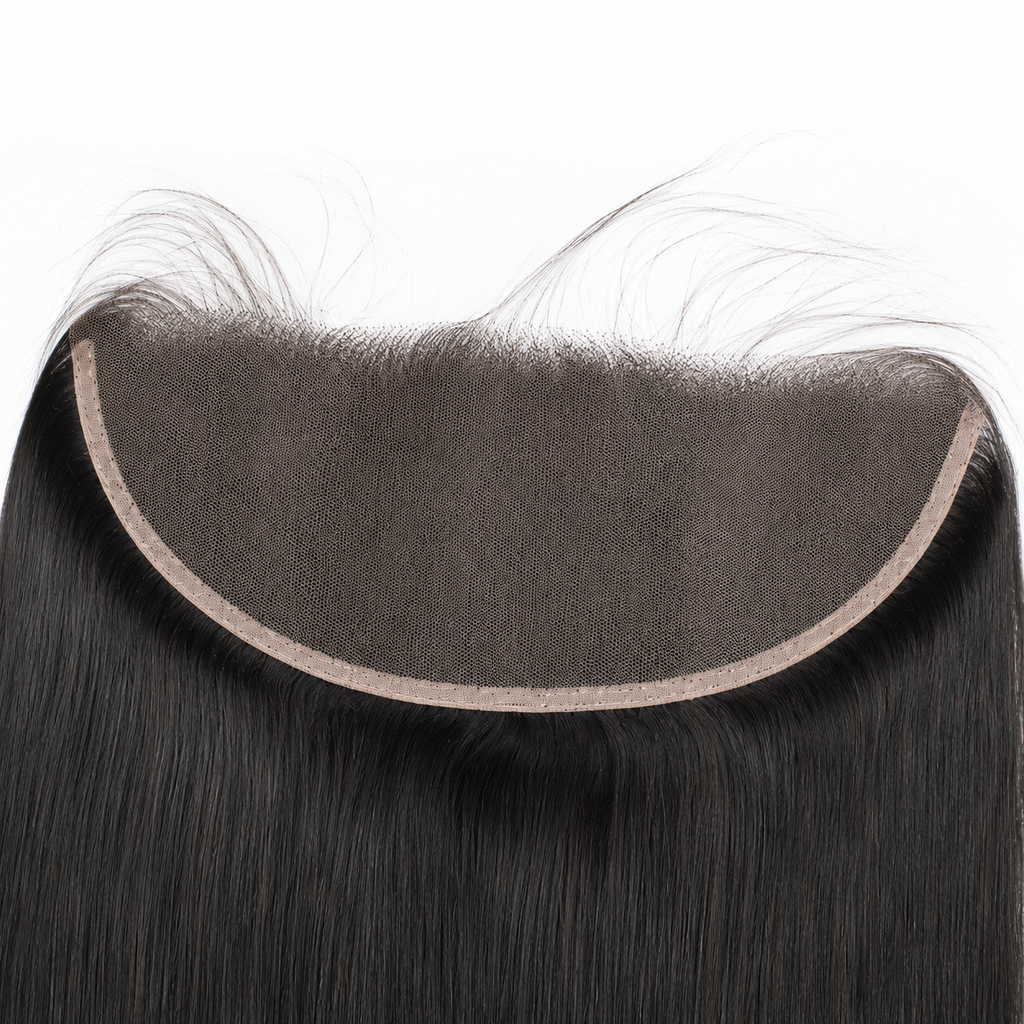 Close-up of 13x4 human hair lace frontal with fine natural lace and natural hairline