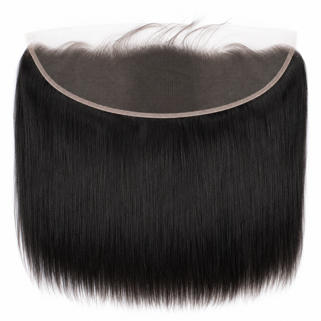 13x4 straight human hair lace frontal in natural black with smooth silky hair