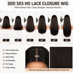 SDD Vietnamese 5x5 HD lace closure straight human hair wig in Color #4 - product image 7 | Perfect Queen South Africa