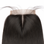 Close-up of 4x4 straight human hair lace closure with natural middle part and fine lace