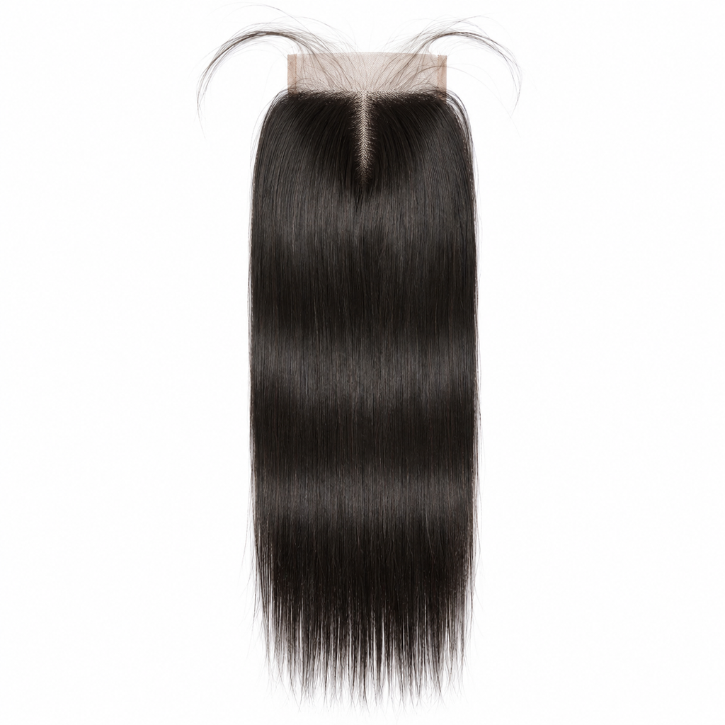 4x4 straight human hair lace closure in natural black with silky straight hair