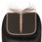 Close-up of 5x5 straight human hair lace closure with natural middle part and fine lace