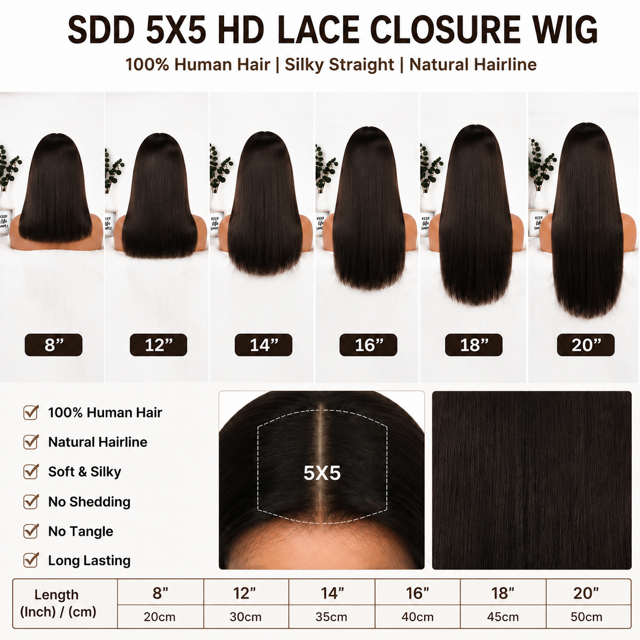 SDD Vietnamese 5x5 lace closure straight human hair wig in Natural Black - product image 8 | Perfect Queen South Africa