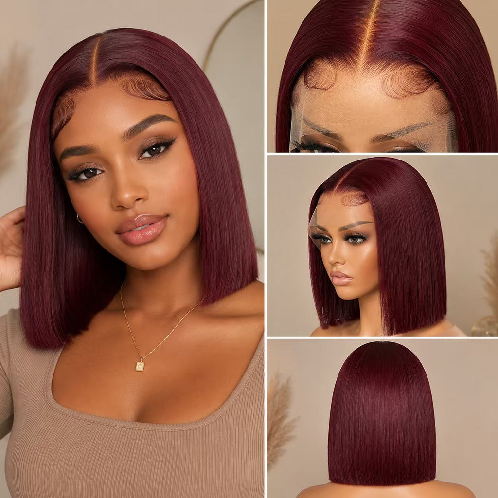 99J burgundy 13x4 lace front bone straight wig – model and lace details