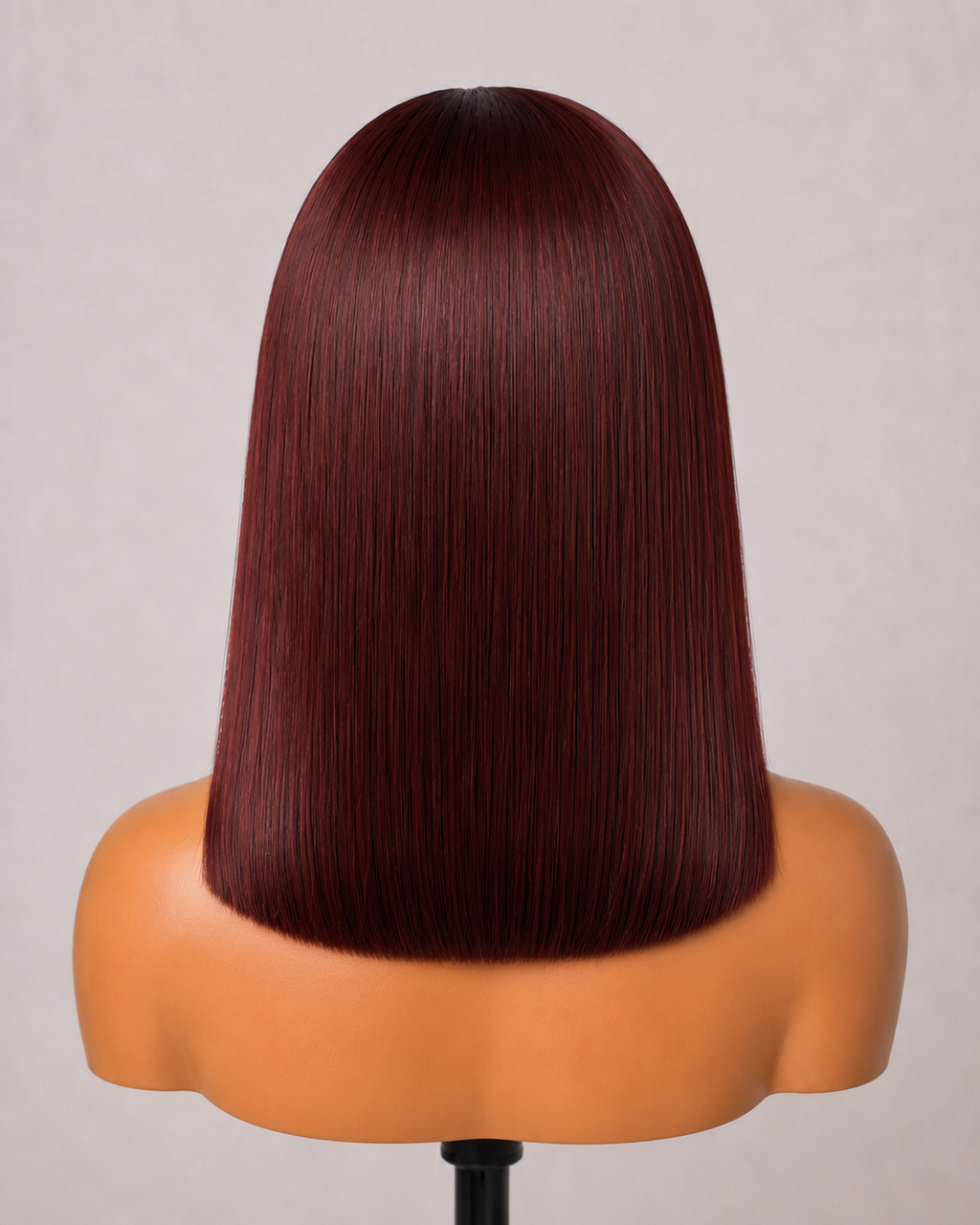 Back view of a 99J burgundy bone straight Vietnamese human hair bob wig