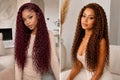 Models wearing 99J burgundy and P4/27 highlighted 13x4 water wave human hair wigs