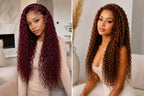 Models wearing 99J burgundy and P4/27 highlighted 13x4 water wave human hair wigs