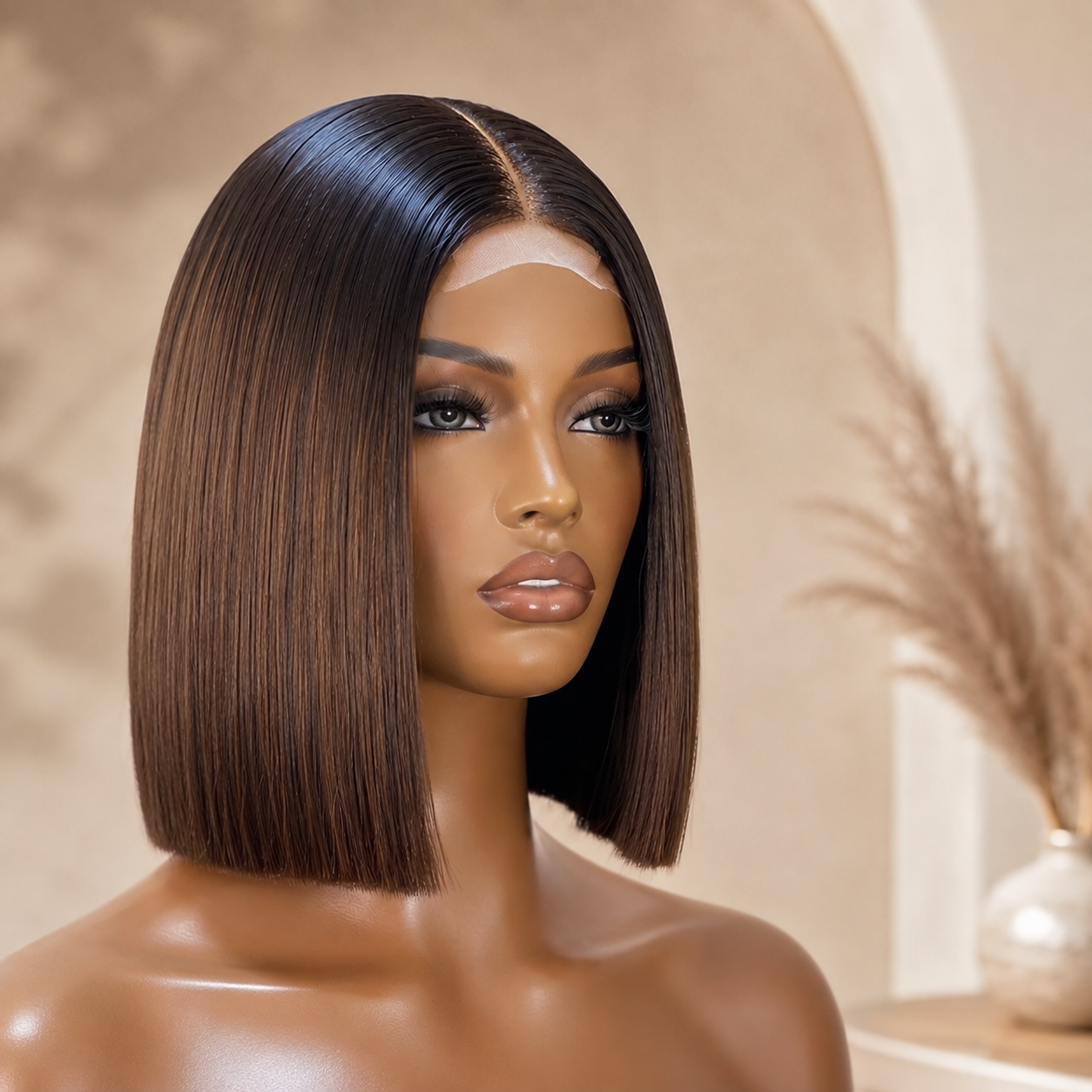 T1B/4 straight bob 2x6 lace human hair wig shown on a mannequin