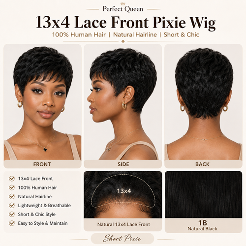 13x4 lace front Pixie human hair wig in Natural Black - product image 2 | Perfect Queen South Africa