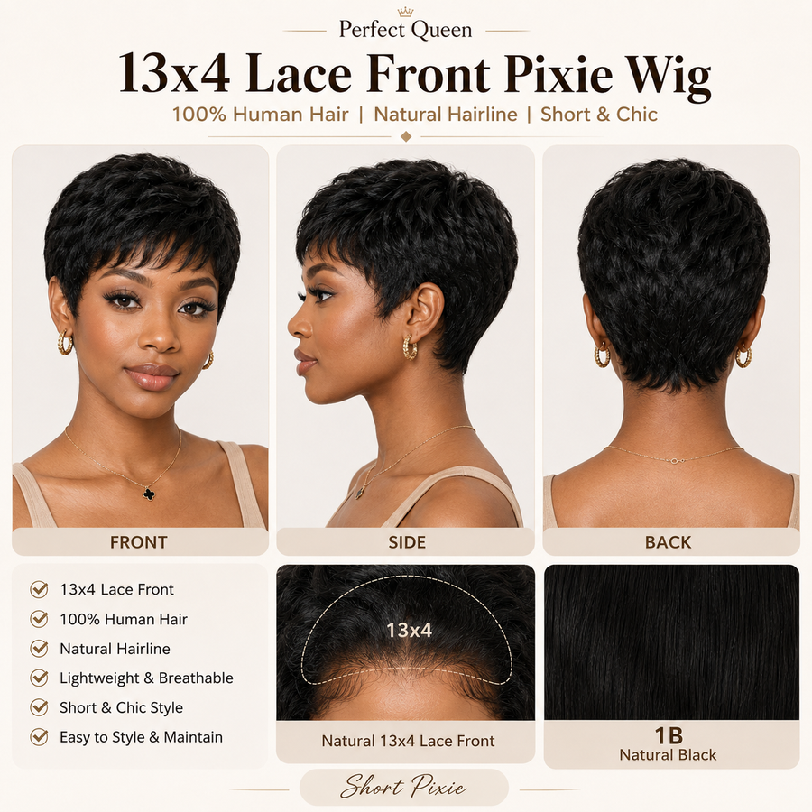 13x4 lace front Pixie human hair wig in Natural Black - product image 2 | Perfect Queen South Africa