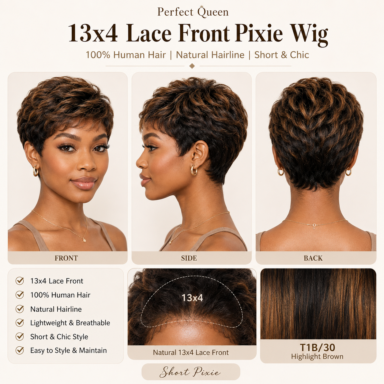 13x4 lace front Pixie human hair wig in Natural Black - product image 3 | Perfect Queen South Africa