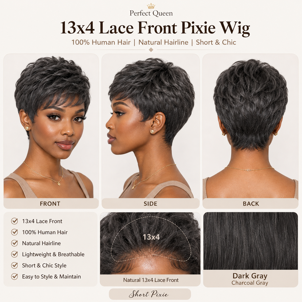 13x4 lace front Pixie human hair wig in Natural Black - product image 7 | Perfect Queen South Africa