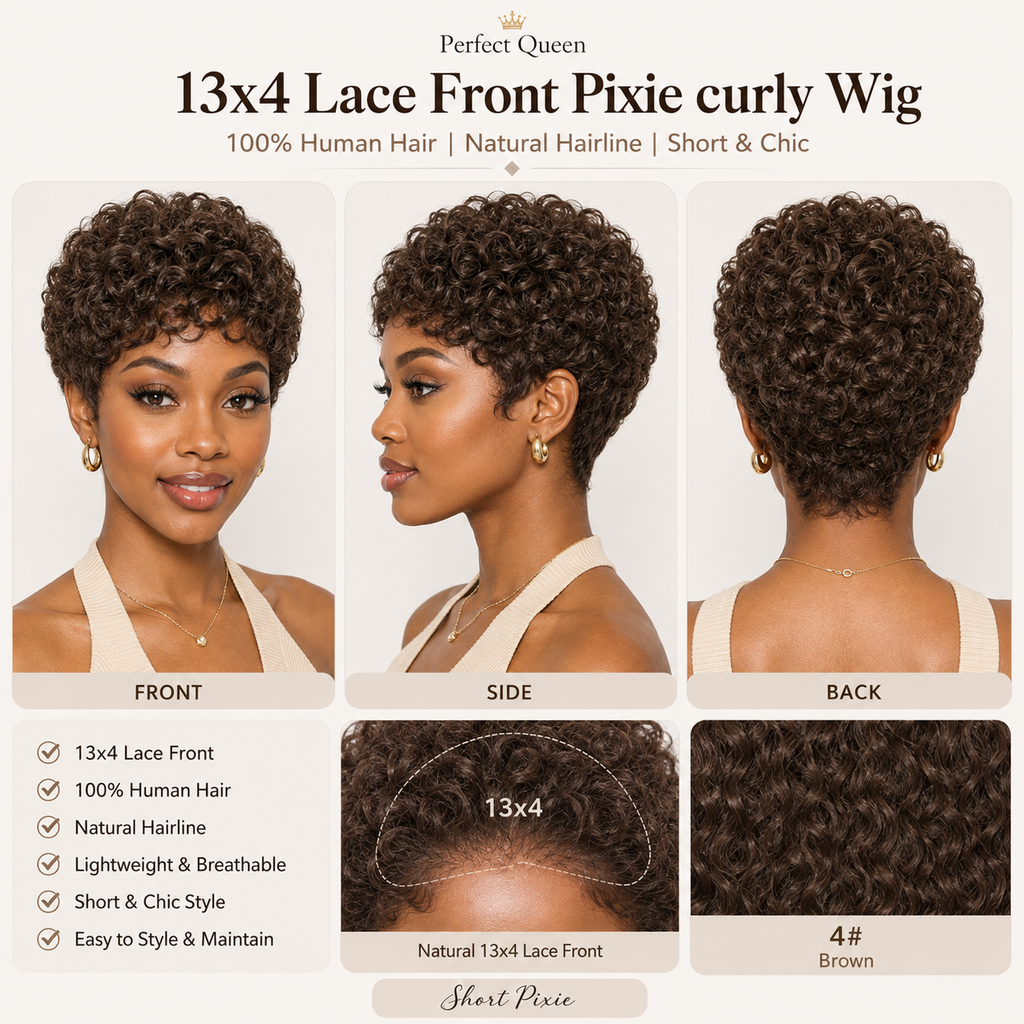 13x4 lace front Pixie Curly human hair wig in Natural Black - product image 4 | Perfect Queen South Africa