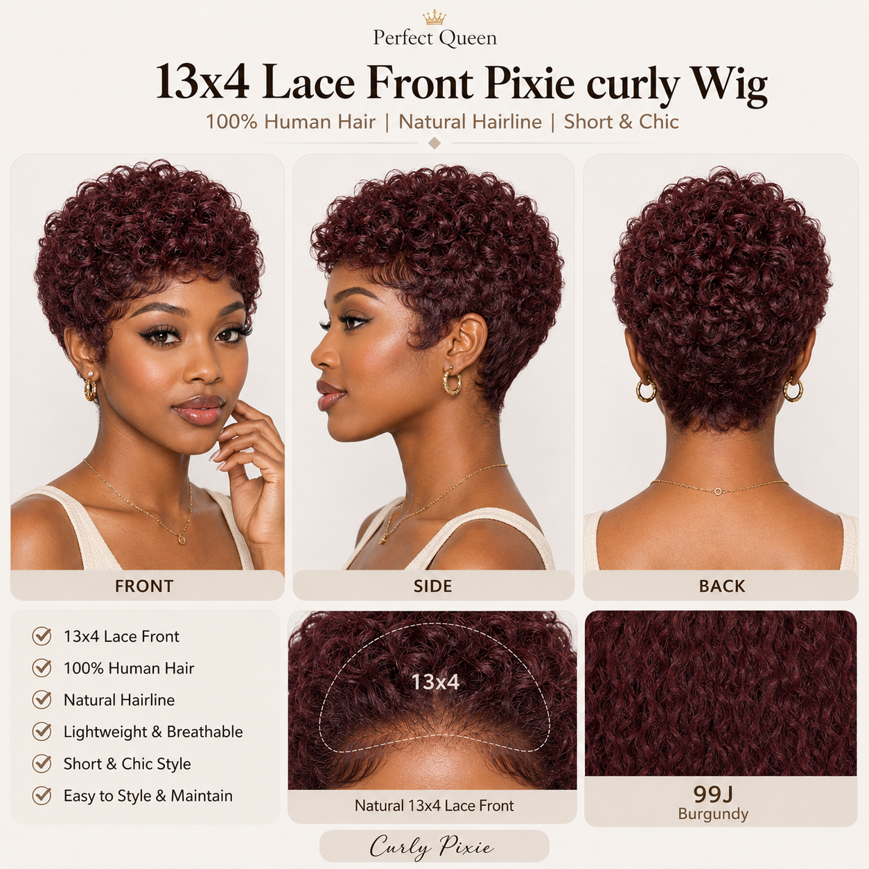 13x4 lace front Pixie Curly human hair wig in Natural Black - product image 5 | Perfect Queen South Africa