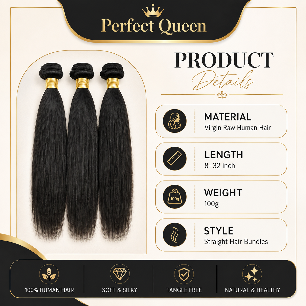 3-piece 15A Brazilian straight virgin human hair bundles - product image 4 | Perfect Queen South Africa