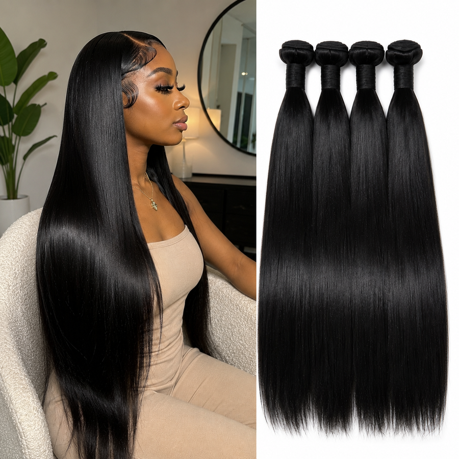 3-Piece 15A Straight Virgin Human Hair Bundles
