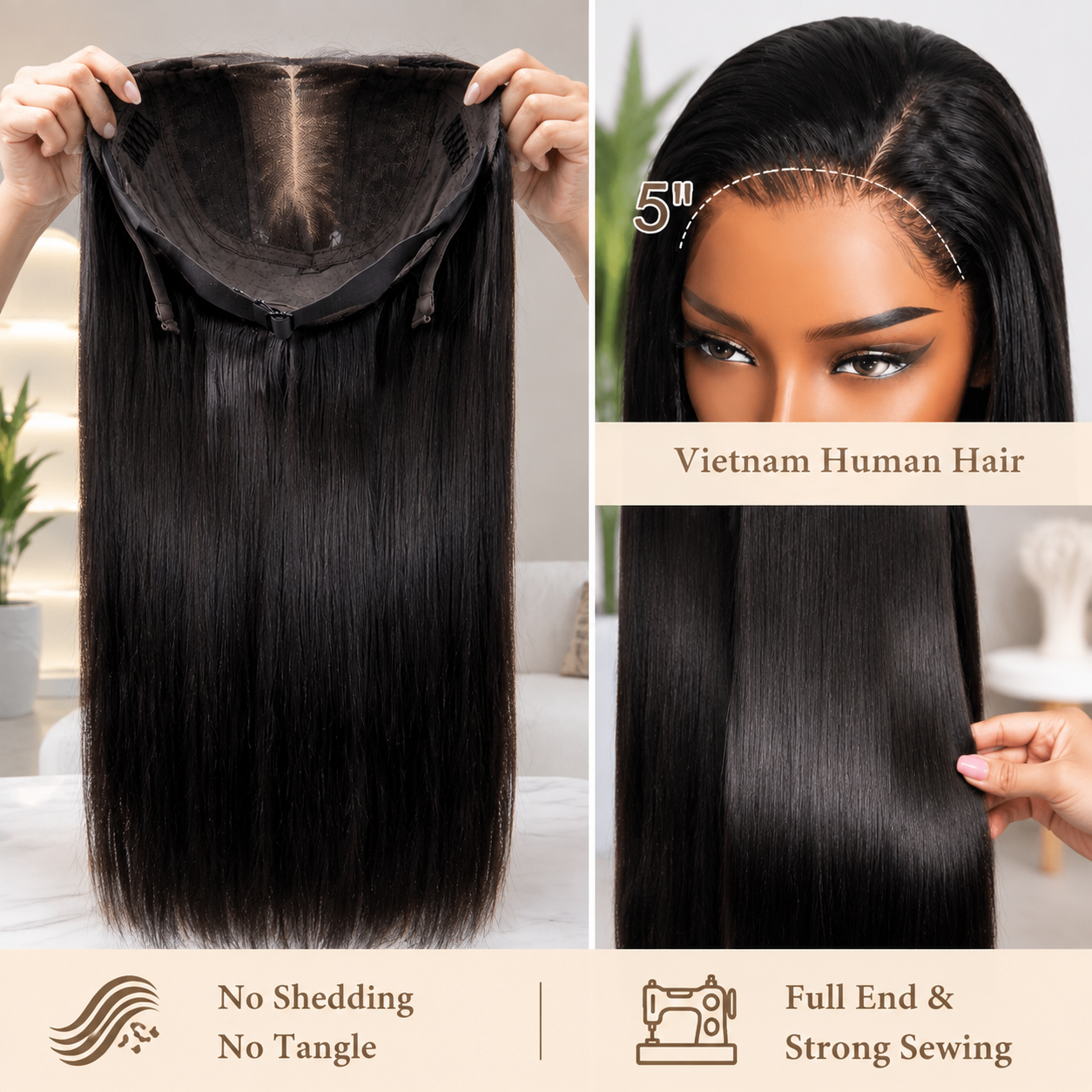 SDD Vietnamese 5x5 lace closure straight human hair wig in Natural Black - product image 4 | Perfect Queen South Africa
