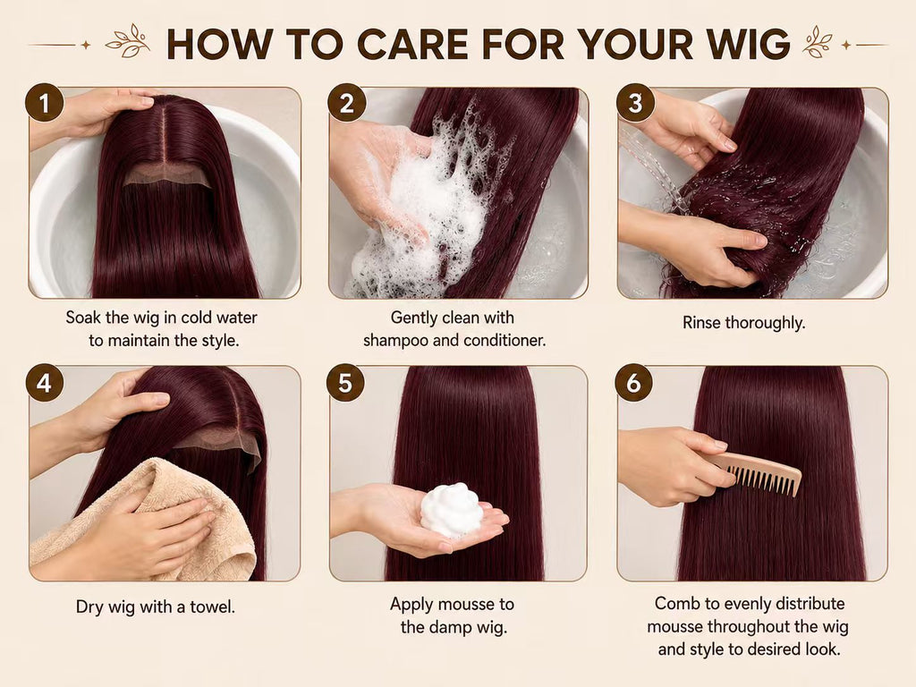 Care instructions for a 99J straight human hair wig