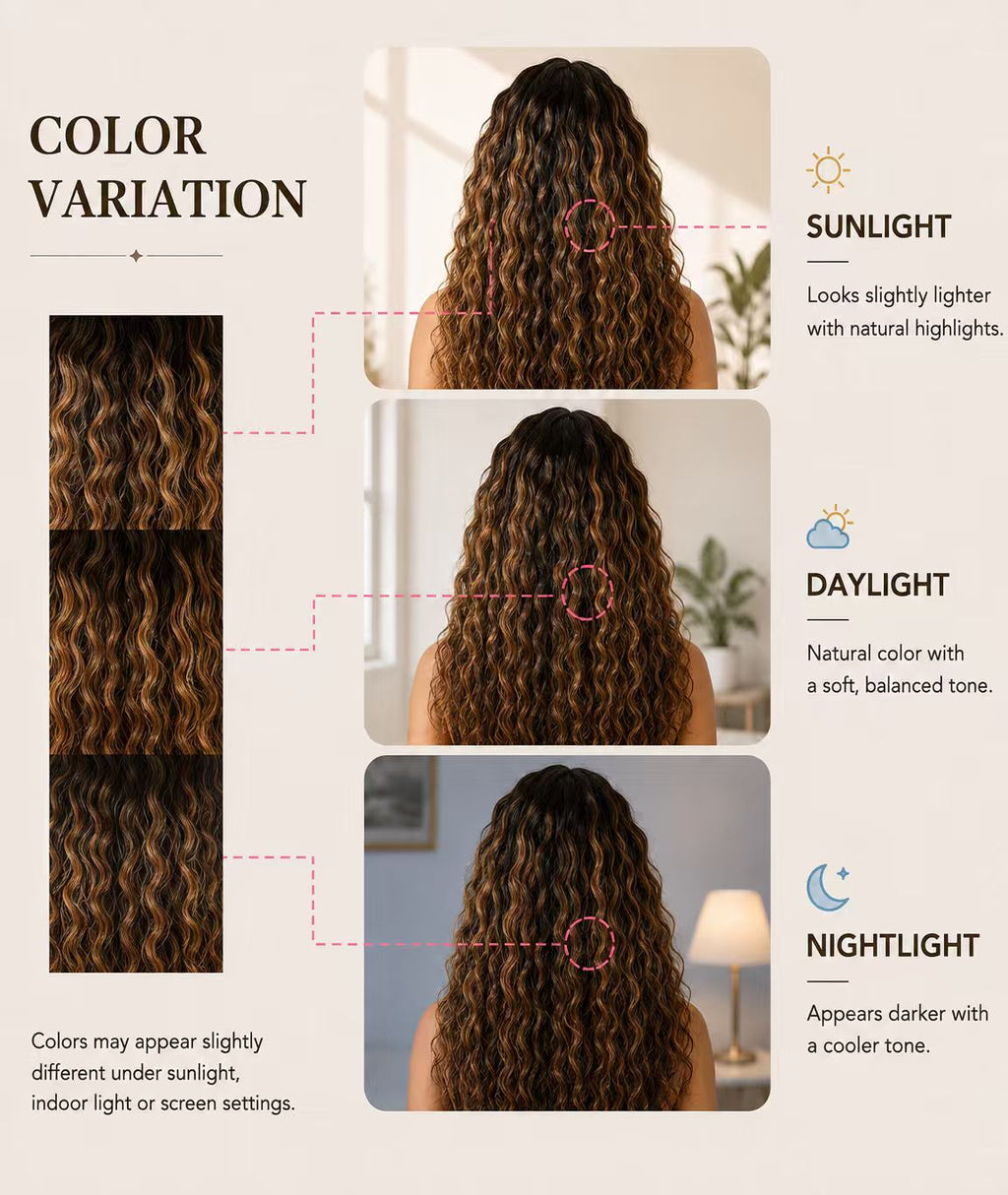 P4/27 water wave human hair colour variation under different lighting