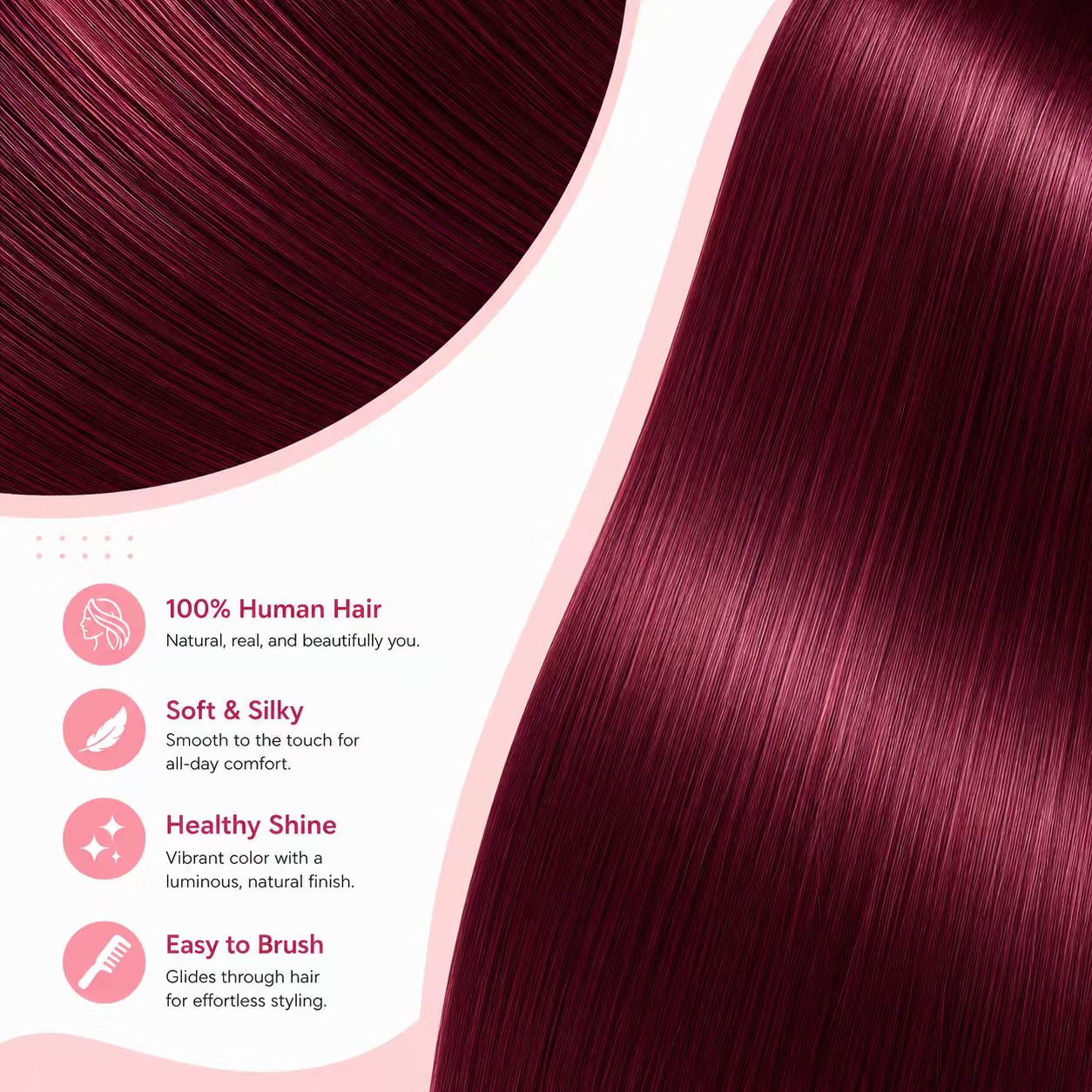 99J straight human hair colour and texture close-up