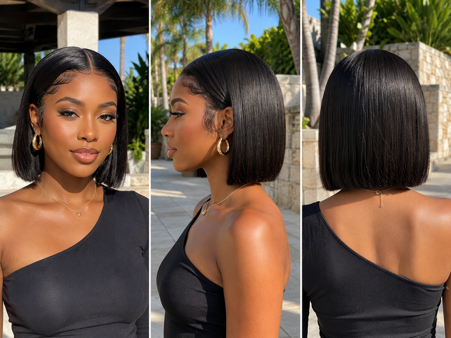 4x4 lace closure bob human hair wig in Natural Black - product image 2 | Perfect Queen South Africa