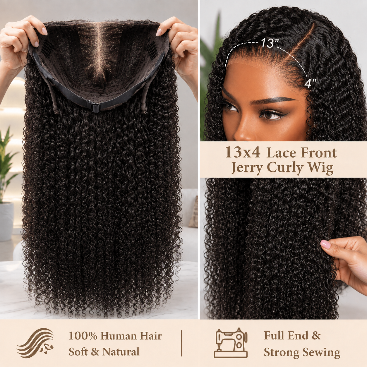 13x4 lace front Jerry Curly human hair wig in Natural Black - product image 7 | Perfect Queen South Africa