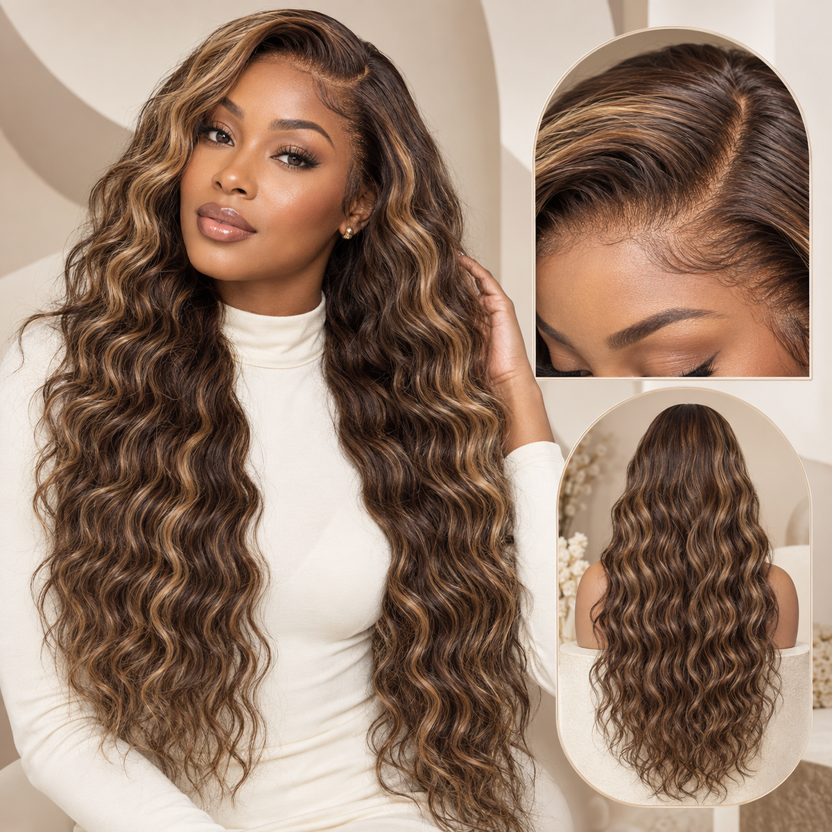 P4/27 highlighted water wave 13x4 lace front human hair wig