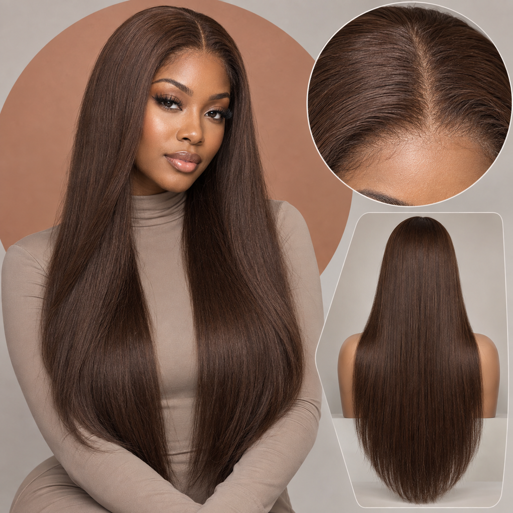Color 4 straight 5x5 HD lace closure wig in raw Vietnamese hair