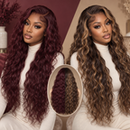 99J Burgundy and P4/27 Highlighted Water Wave 13x4 lace front wigs on models