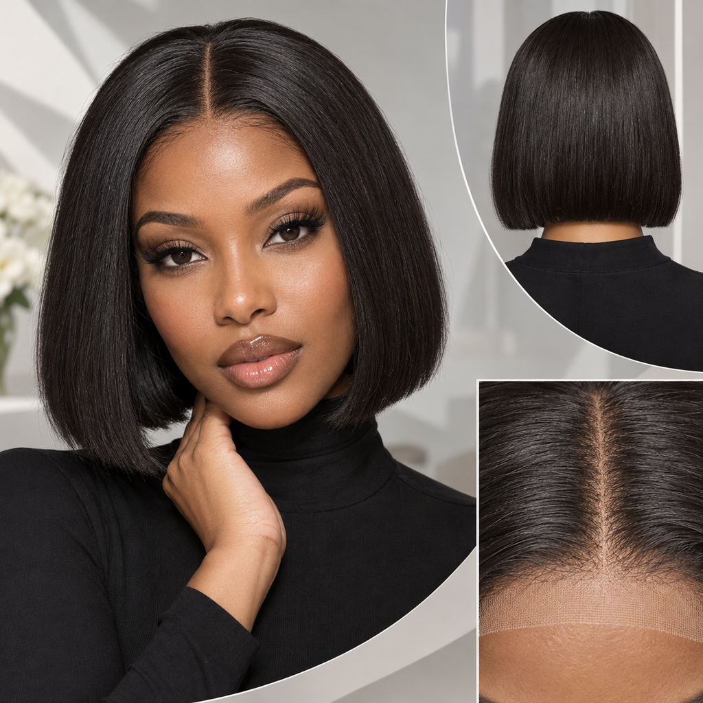 Straight bob 4x4 lace closure human hair wig