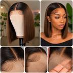 Glueless 5x5 lace close-up on T1B/4 ombre brown bone straight wig