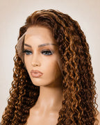 P4/27 highlighted water wave 13x4 lace frontal human hair wig on mannequin