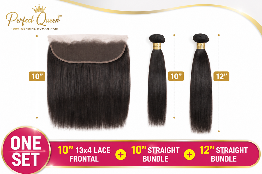 Perfect Queen 10 inch 13x4 straight lace frontal with 10 and 12 inch straight human hair bundles