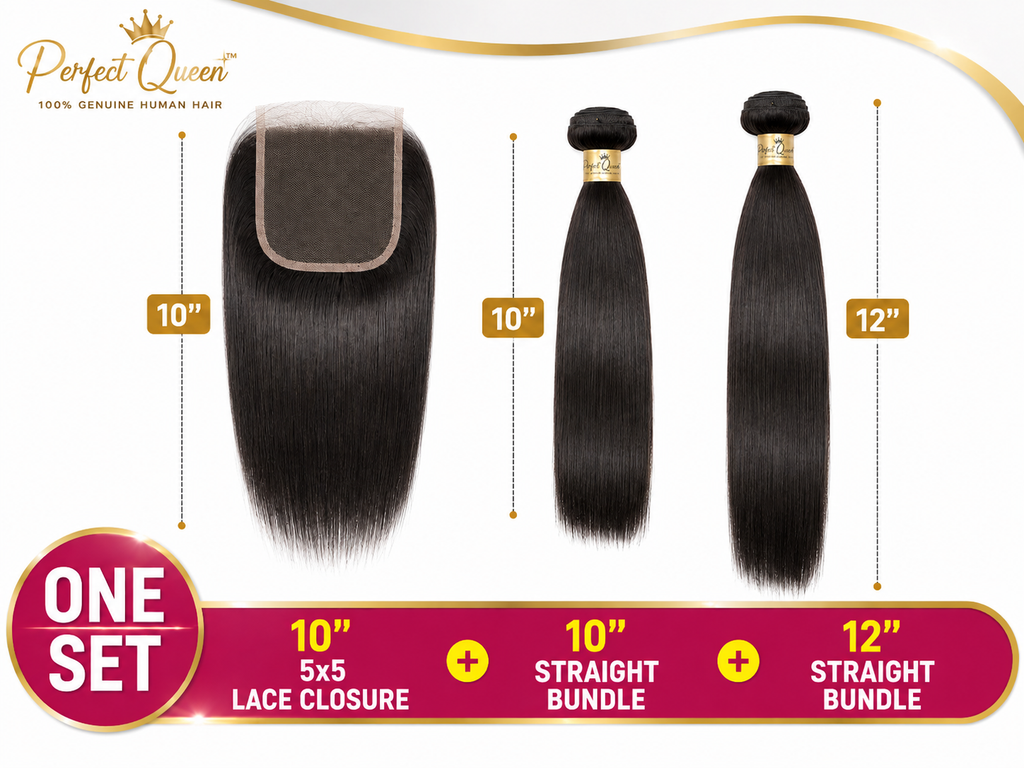 Perfect Queen 10 inch 5x5 straight lace closure with 10 and 12 inch straight human hair bundles