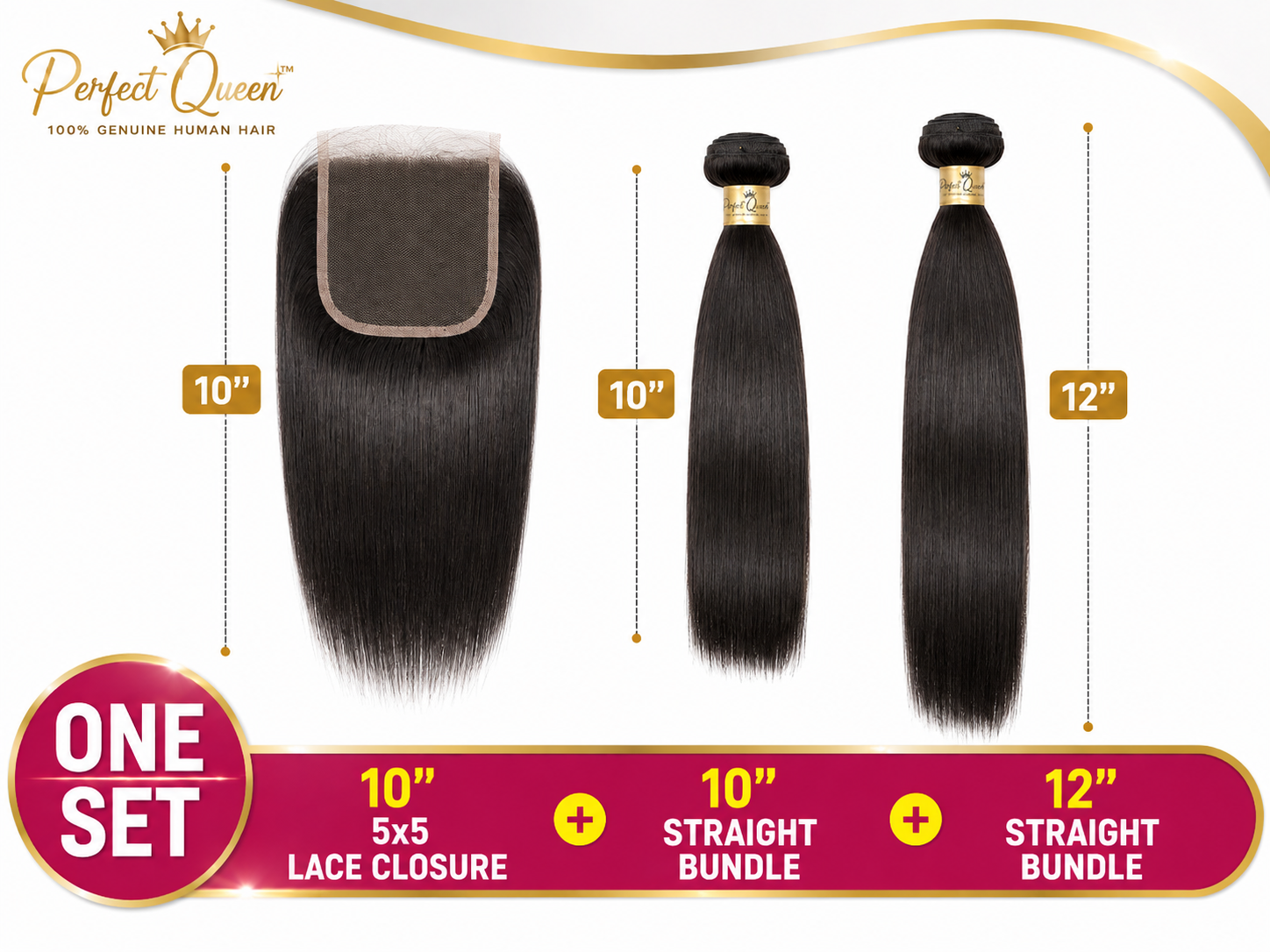 Perfect Queen 10 inch 5x5 straight lace closure with 10 and 12 inch straight human hair bundles