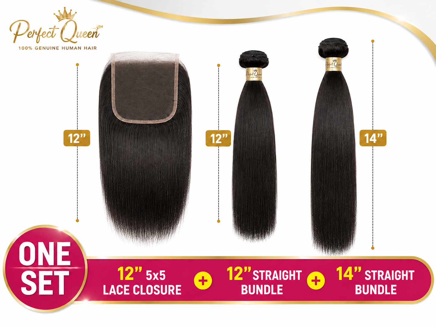 Perfect Queen 12 inch 5x5 straight lace closure with 12 and 14 inch straight human hair bundles