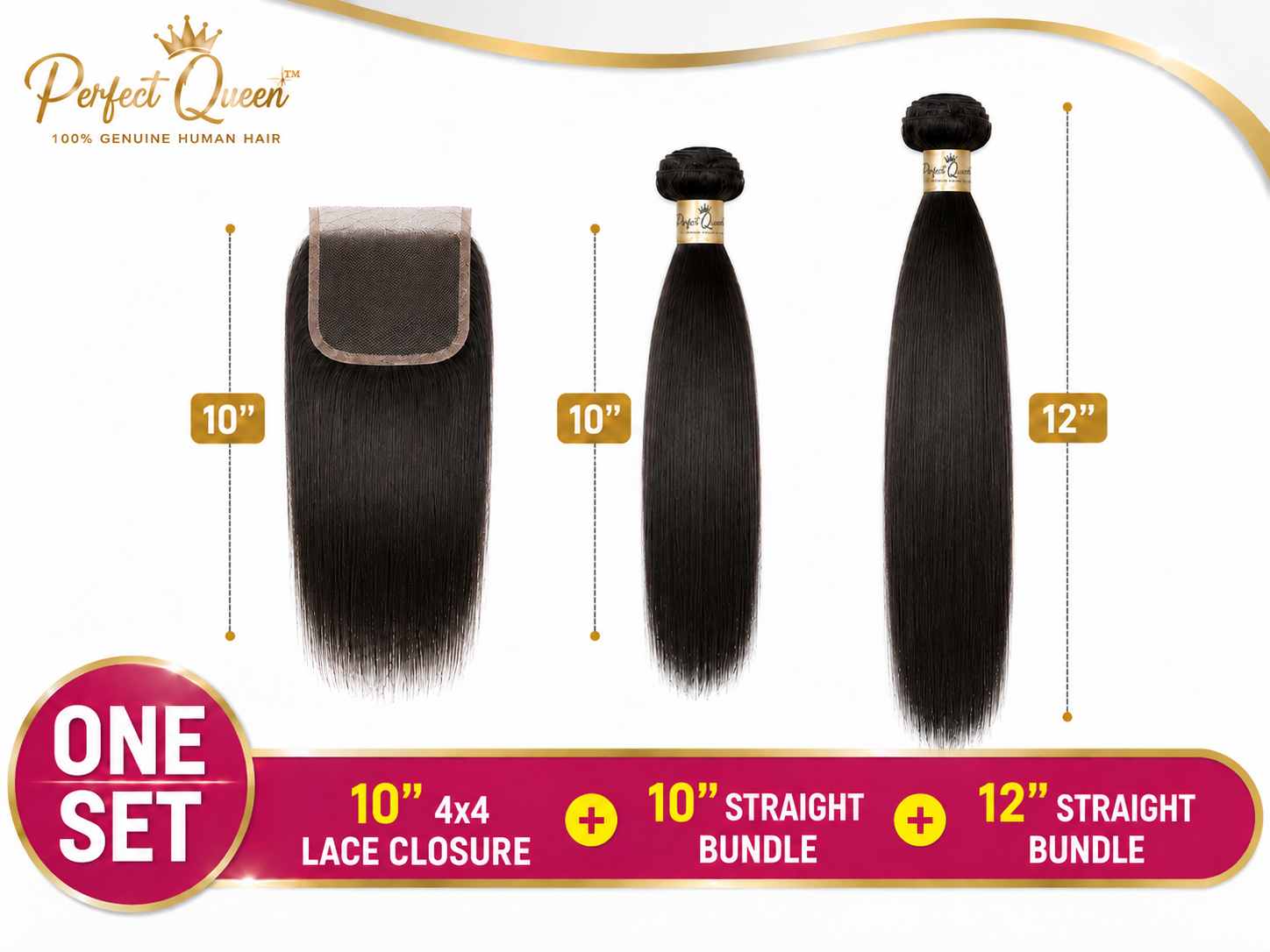 Perfect Queen 10 inch 4x4 straight lace closure with 10 and 12 inch straight human hair bundles