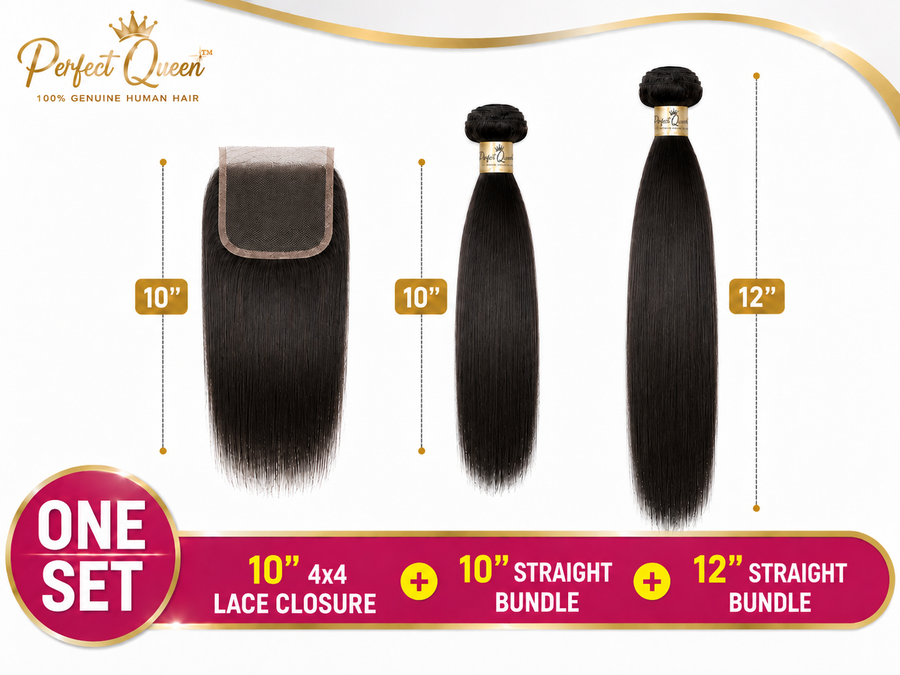 Perfect Queen 10 inch 4x4 straight lace closure with 10 and 12 inch straight human hair bundles