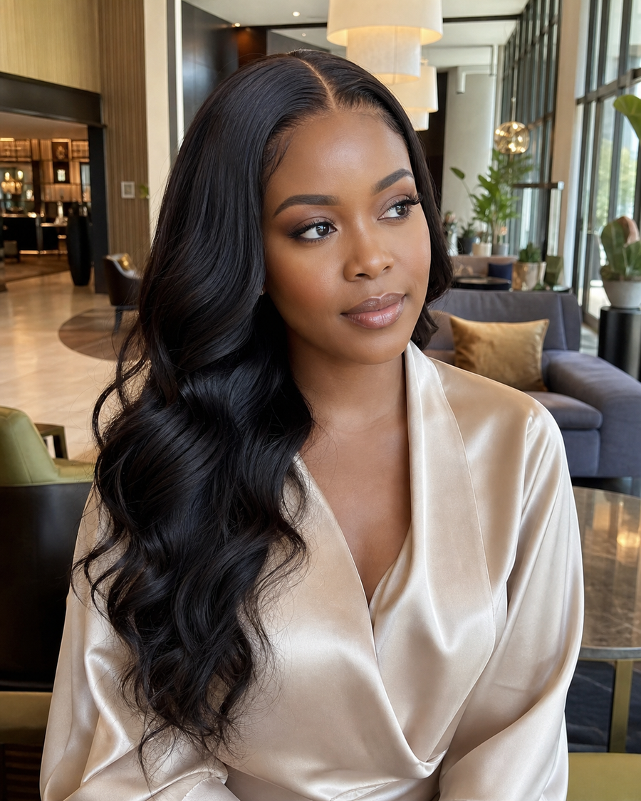 Natural Black 13x4 Lace Glueless Body Wave Human Hair Wig – Pre-Cut Lace