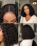 Hairline, deep wave texture and length details of a natural black human hair wig