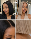 Natural black and ash blonde bob wig colour and lace details