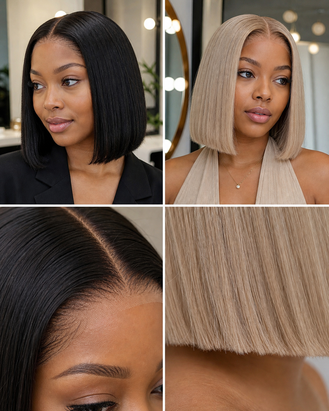 Natural black and ash blonde bob wig colour and lace details