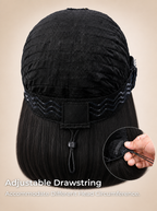 Natural black straight glueless wig adjustable drawstring cap