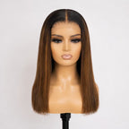 T1B/4 ombre brown 5x5 glueless bone straight Vietnamese hair wig – front view